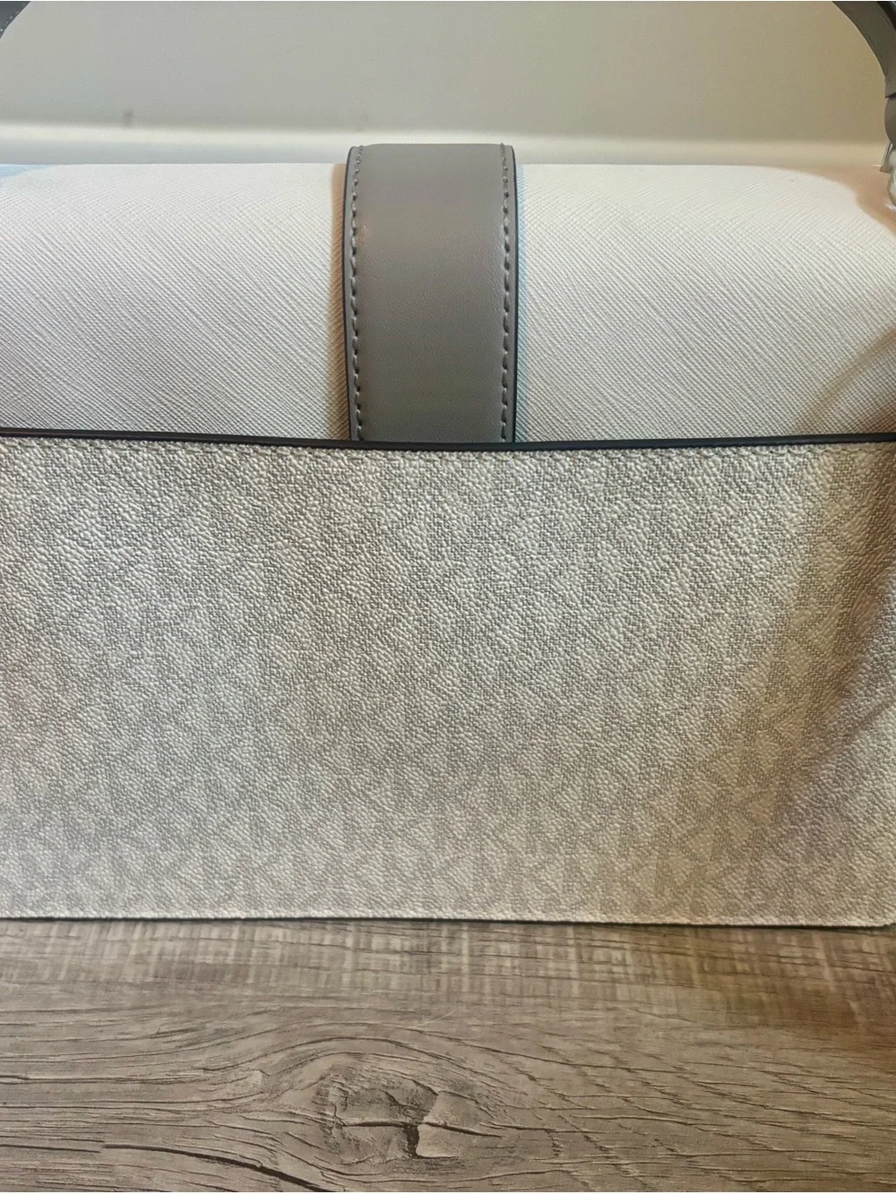 Michael Kors White and Gray MK Logo Top-Handle Crossbody